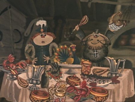 Кадр из мультфильма "Дед и журавль"