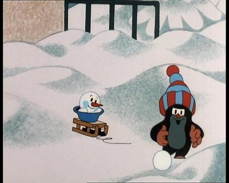 Кадр из мультфильма "Крот. Крот и снеговик"